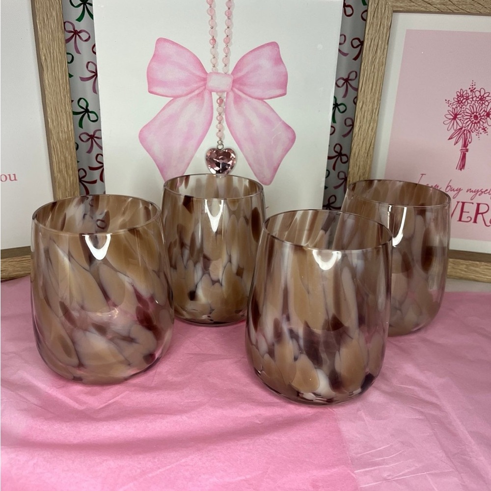 Tortoise Shell Stemless Wine Glasses/drinking glasses, set of 4